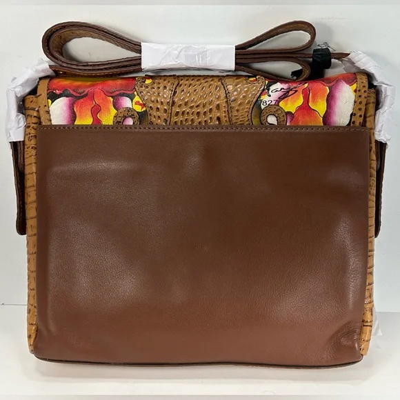 NWT - Beautiful Sharif Safari Orchid Flap-Over Crossbody with Lion's Head Detail
